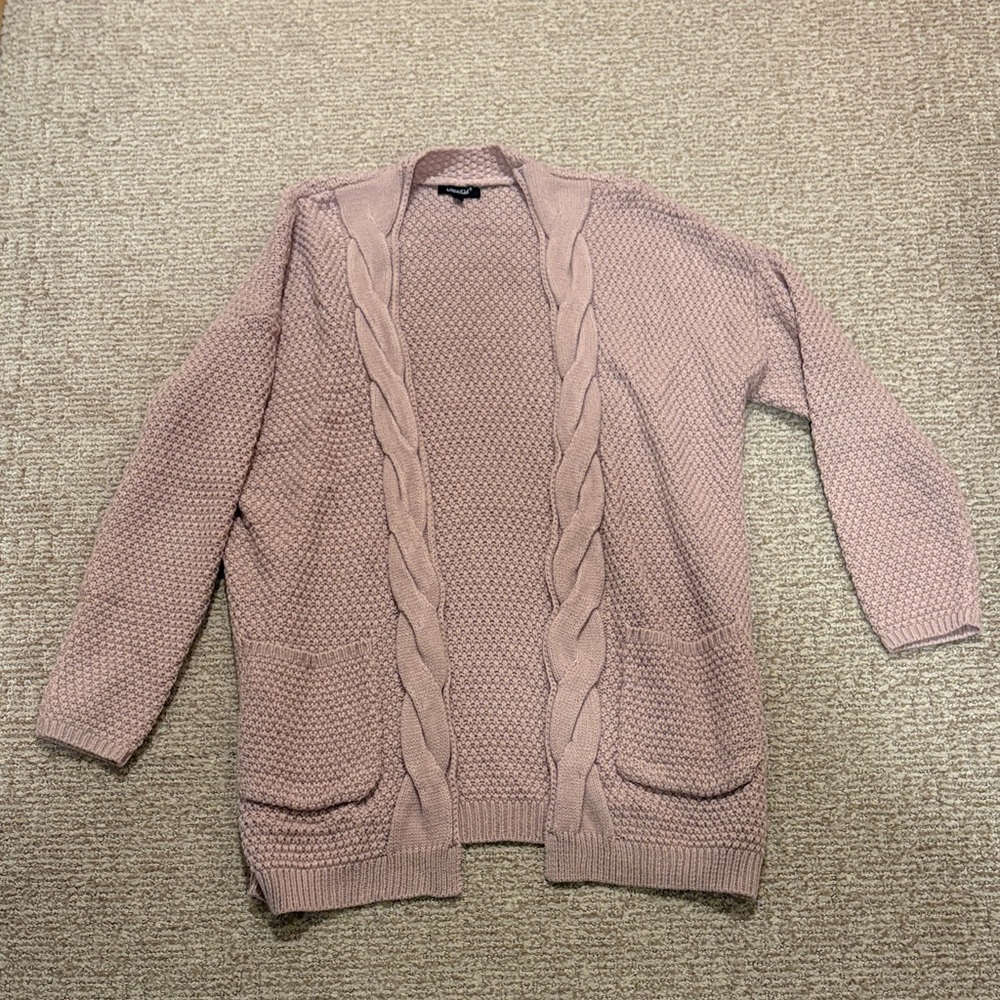 Chic Mauve Cable Knit Cardigan